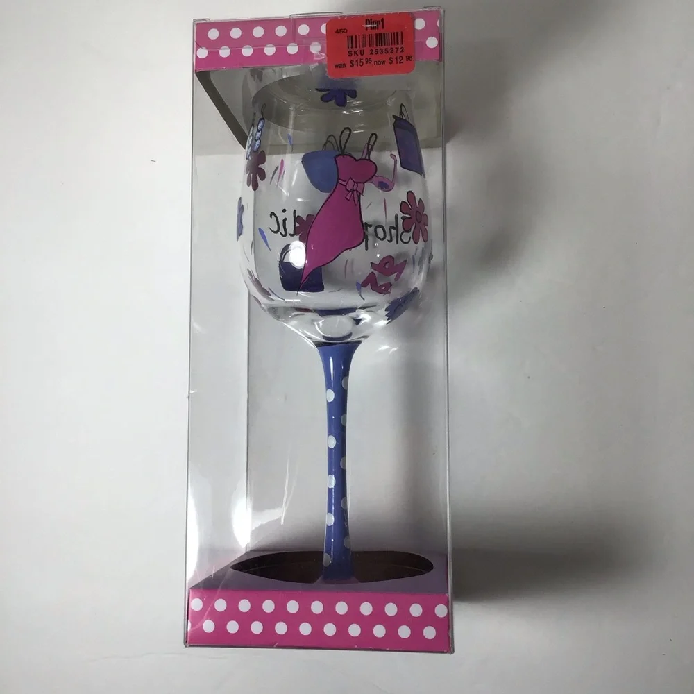 Shopaholic Plastic‎ Painted Wineglass NWOT